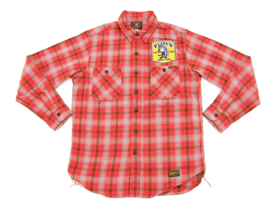 TOYS McCOY Checked Work Shirt TMC1612 Felix the Cat Men's Long Sleeve Button Up Shirt Red