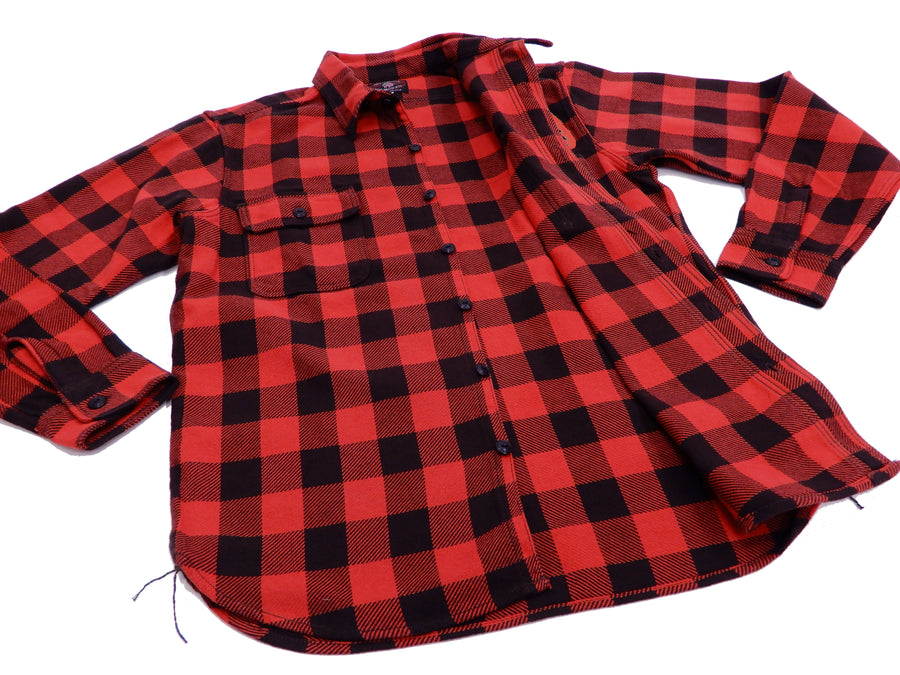 TOYS McCOY Men's Buffalo Check Plaid Shirt Patched Long Sleeve Button Up Shirt TMS1809 Red/Black