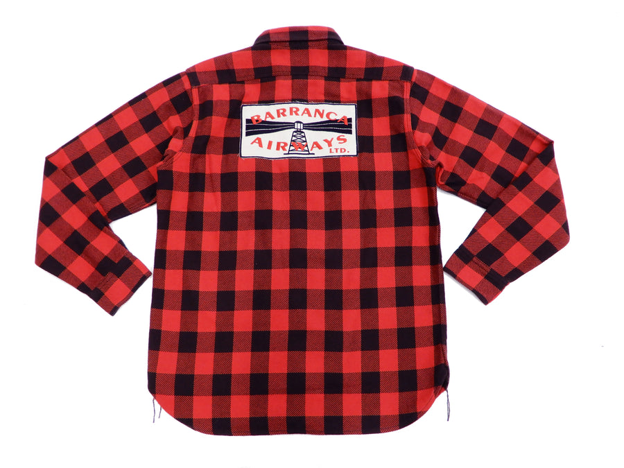 TOYS McCOY Men's Buffalo Check Plaid Shirt Patched Long Sleeve Button Up Shirt TMS1809 Red/Black
