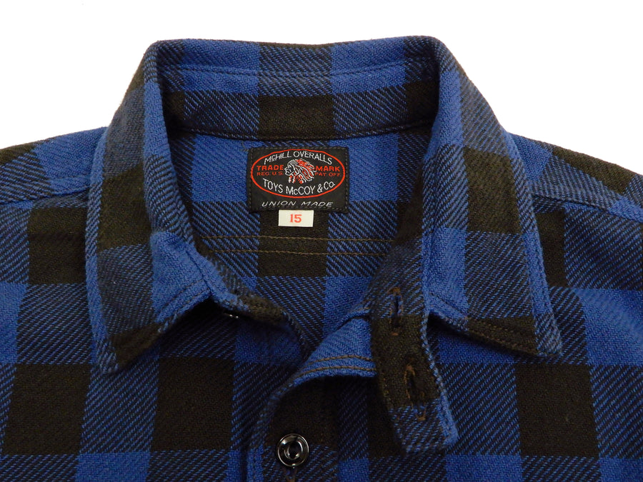 TOYS McCOY Buffalo Plaid Shirt Men's Long Sleeve Checked Button Up Shirt TMS2007 Blue
