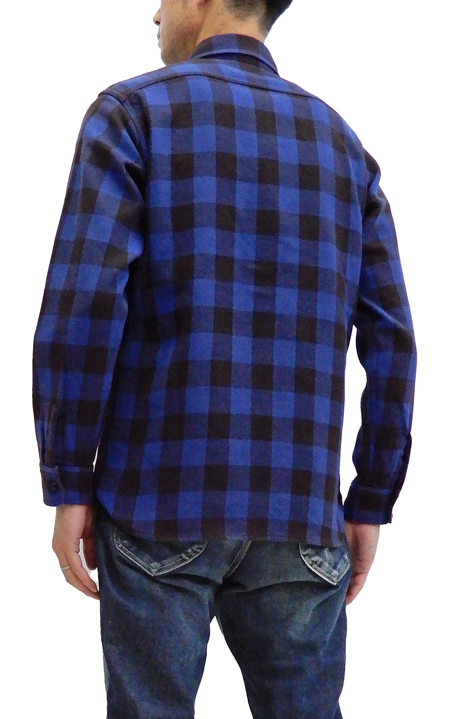 TOYS McCOY Buffalo Plaid Shirt Men's Long Sleeve Checked Button Up Shirt TMS2007 Blue