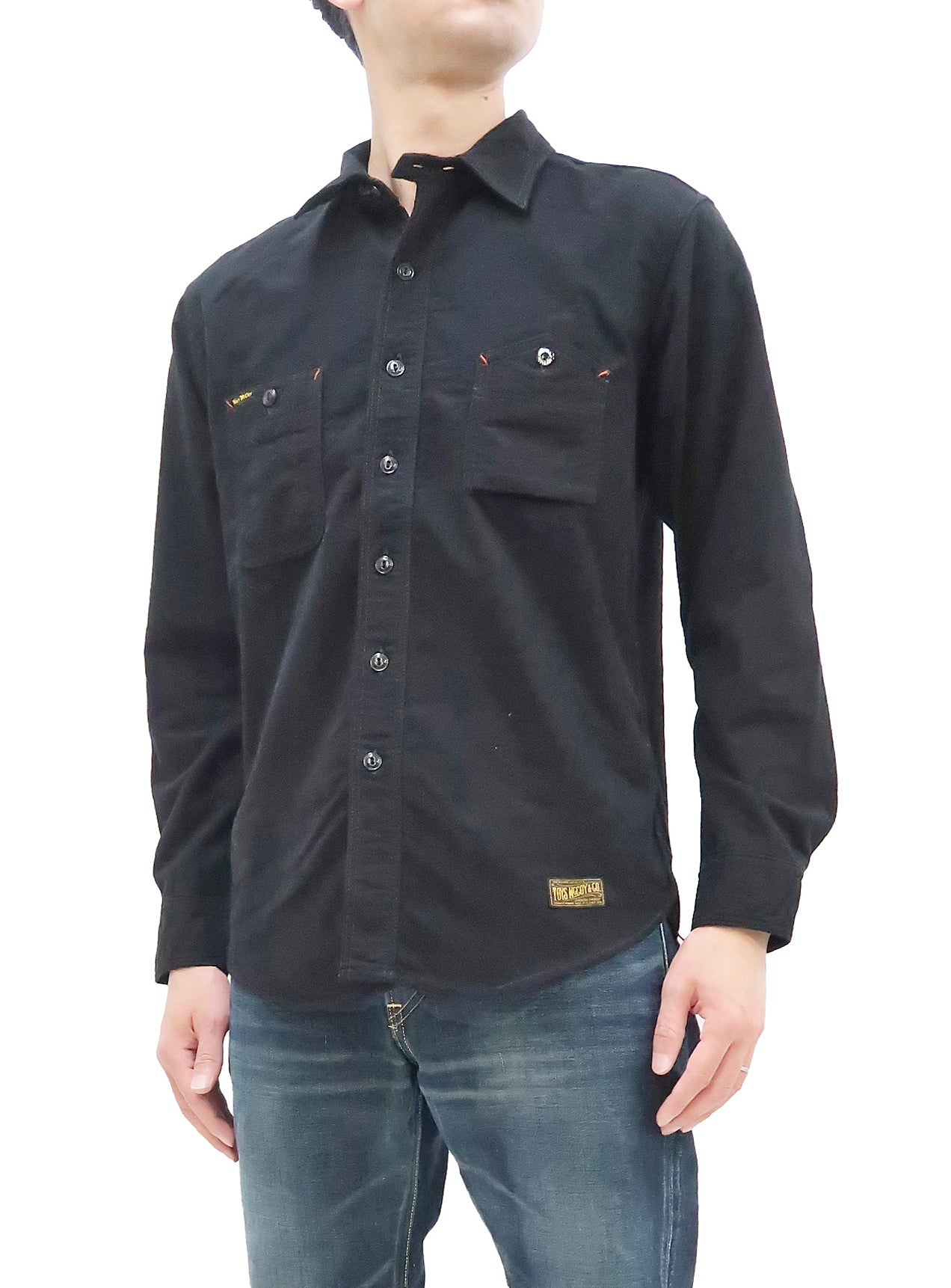 TOYS McCOY Solid Brushed Flannel Shirt Men's Vintage Style Plain Long  Sleeve Button Up Work Shirt TMS2208 030 Black