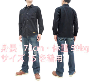TOYS McCOY Solid Brushed Flannel Shirt Men's Vintage Style Plain Long Sleeve Button Up Work Shirt TMS2208 030 Black