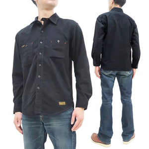 TOYS McCOY Solid Brushed Flannel Shirt Men's Vintage Style Plain Long Sleeve Button Up Work Shirt TMS2208 030 Black
