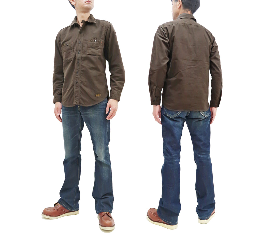 TOYS McCOY Solid Brushed Flannel Shirt Men's Vintage Style Plain Long Sleeve Button Up Work Shirt TMS2208 050 Brown