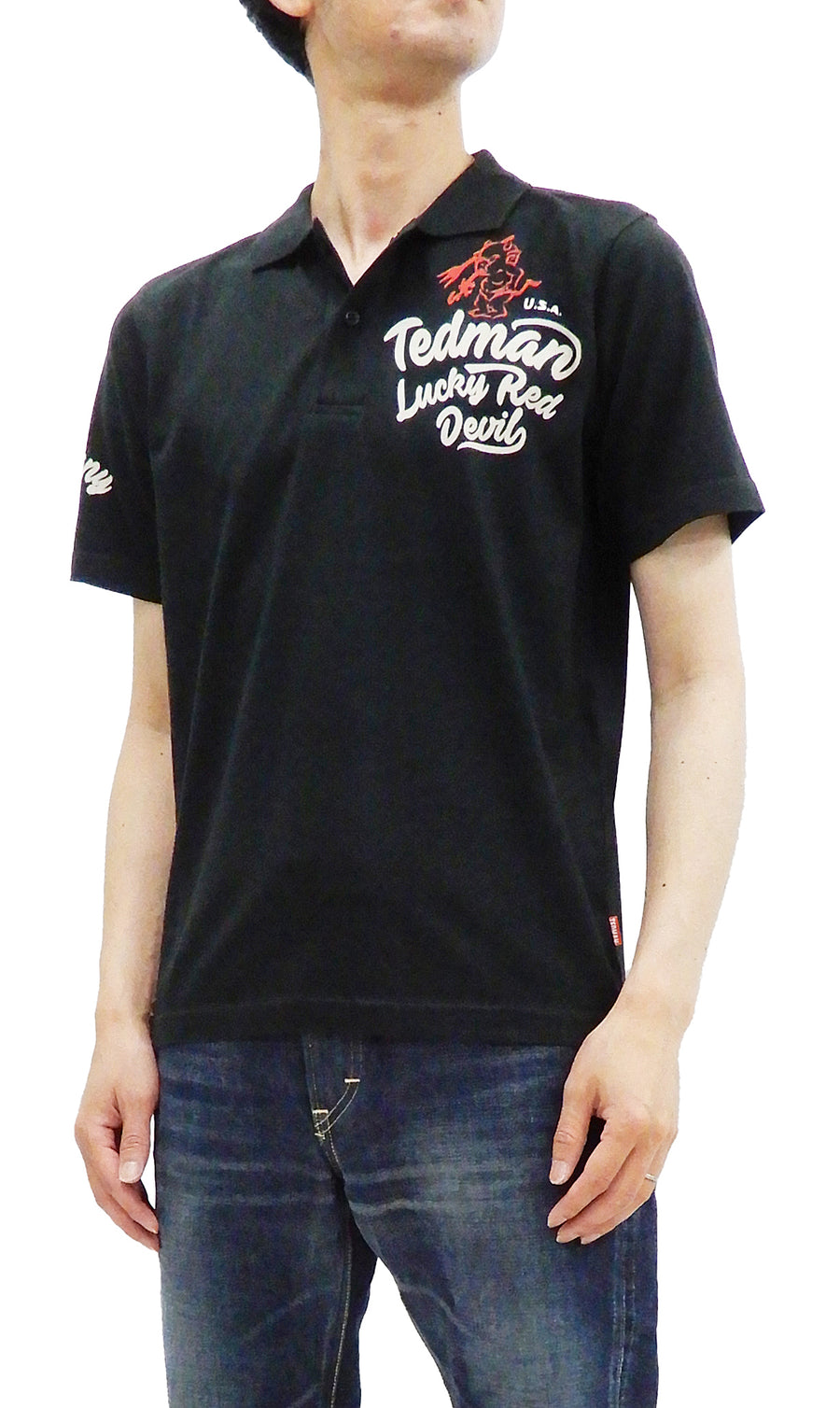 Tedman Polo Shirt Men's Short Sleeve Cotton Jersey Graphic Polo Shirt TMSP-600 Black