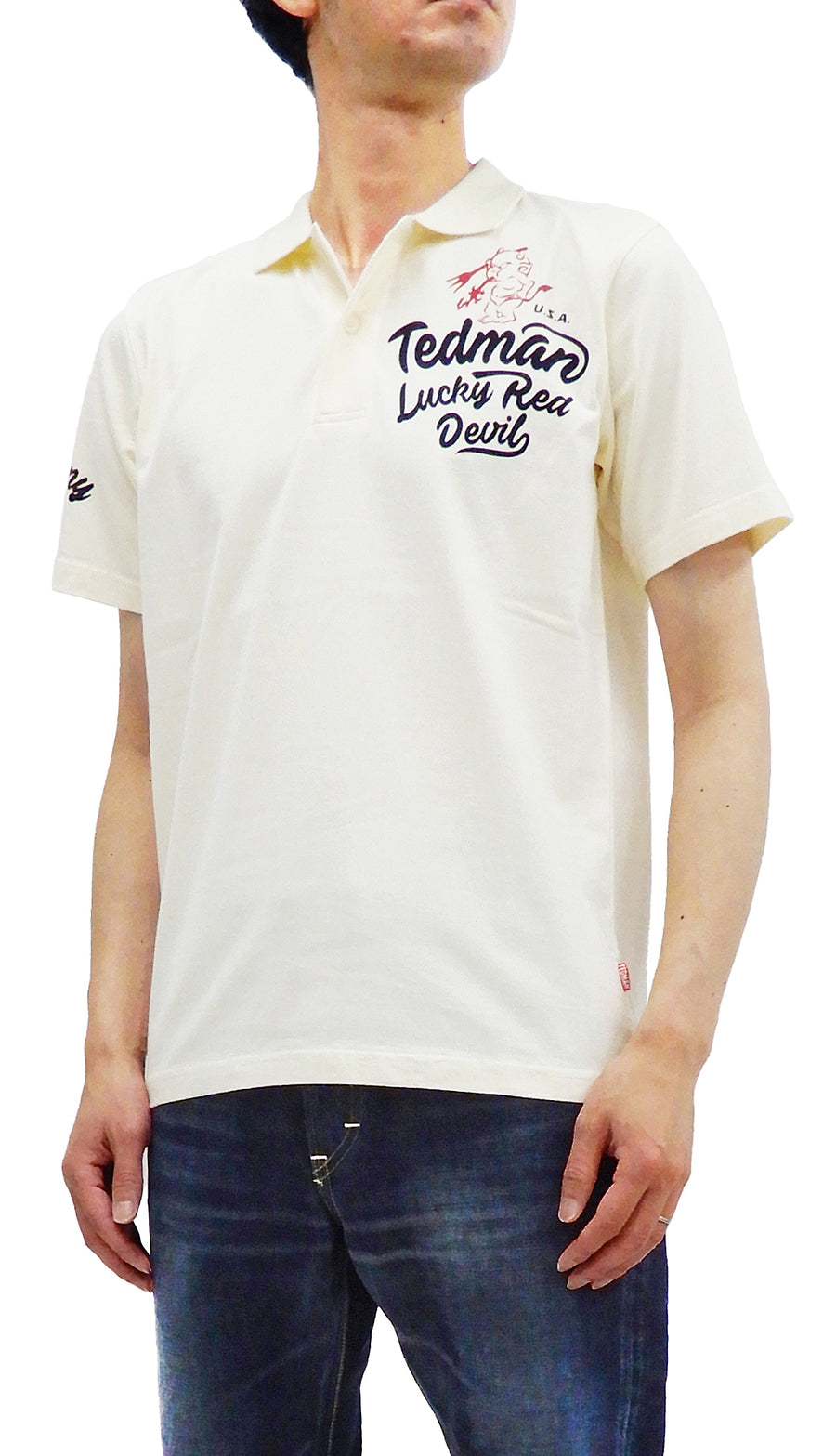 Tedman Polo Shirt Men's Short Sleeve Cotton Jersey Graphic Polo Shirt TMSP-600 Off-White