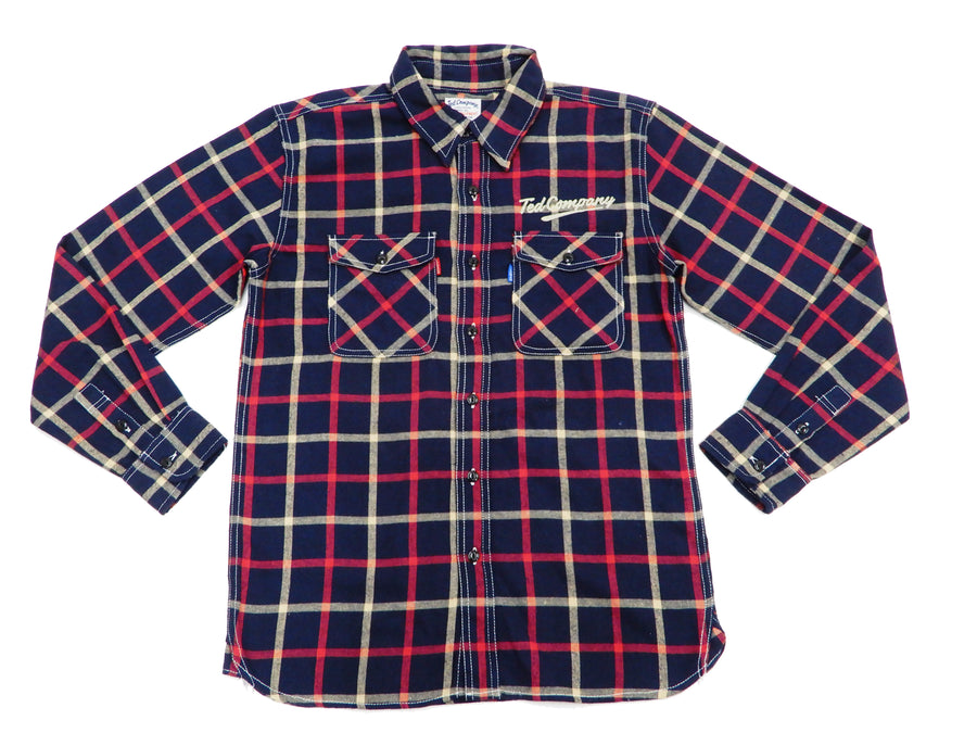 Tedman Custom Embroidered Plaid Flannel Shirt Men's Long Sleeve Shirt TNS-700 Navy/Red