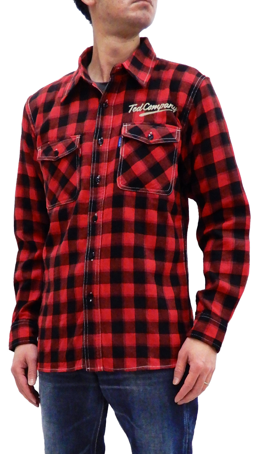 Tedman Custom Embroidered Plaid Flannel Shirt Men's Long Sleeve Shirt TNS-700 Red/Black