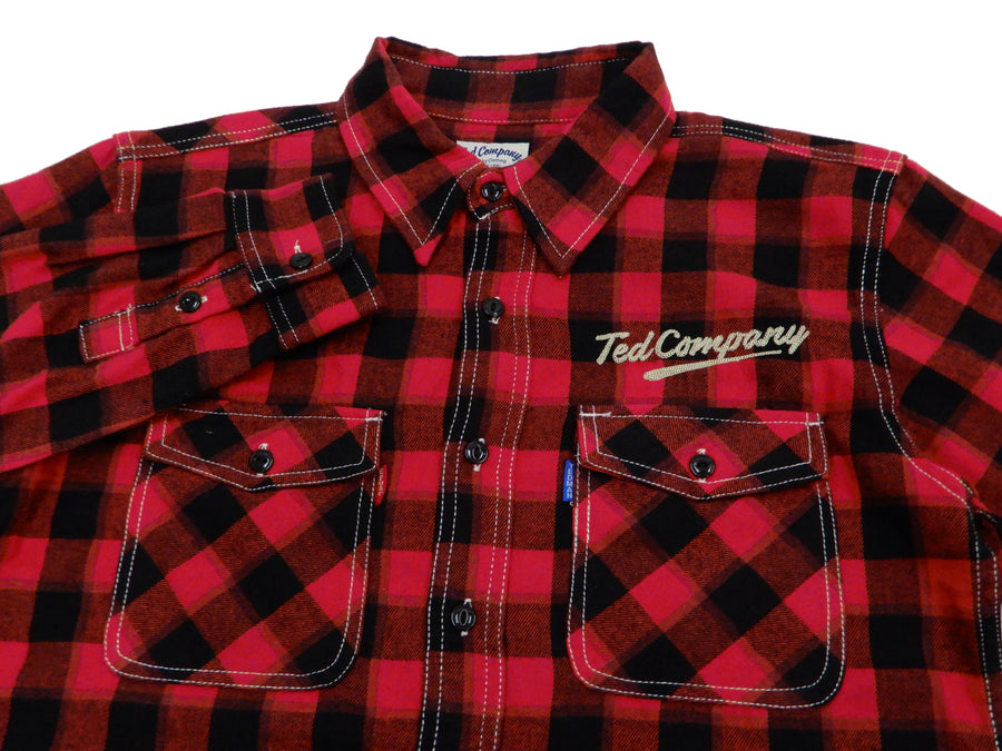 Tedman Custom Embroidered Plaid Flannel Shirt Men's Long Sleeve Shirt TNS-700 Red/Black