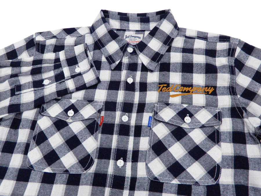 Tedman Custom Embroidered Plaid Flannel Shirt Men's Long Sleeve Shirt TNS-700 Off/Navy