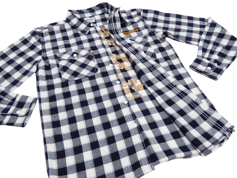 Tedman Custom Embroidered Plaid Flannel Shirt Men's Long Sleeve Shirt TNS-700 Off/Navy