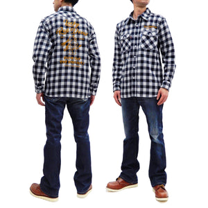 Tedman Custom Embroidered Plaid Flannel Shirt Men's Long Sleeve Shirt TNS-700 Off/Navy
