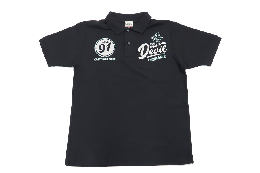 Tedman Polo Shirt Men's Short Sleeve Dry Pique Graphic Polo Shirt TSPS-139D Black
