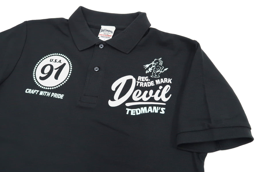 Tedman Polo Shirt Men's Short Sleeve Dry Pique Graphic Polo Shirt TSPS-139D Black