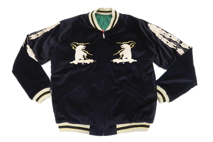 Tailor Toyo Velveteen Japanese Souvenir Jacket Men's Sukajan Polar Bear x Alaska Map TT15175 119-Black