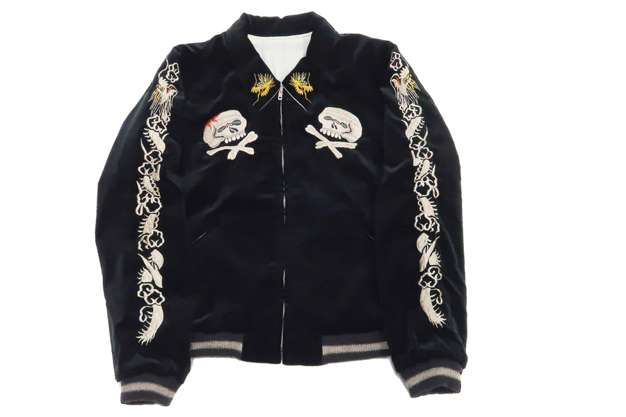 KOSHO & CO. Embroidered Black Velvet Bomber Jacket Tailor Toyo