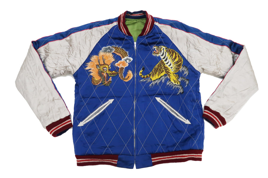 KOSHO & CO. Jacket TT15198 Tailor Toyo Sukajan Men's Japanese Souvenir Jacket Japan Map Embroidery x Tiger Print TT15198-145 Green/Navy-Blue