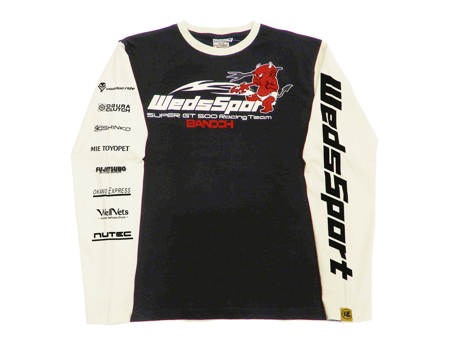 Tedman T-Shirt Men's 2-Tone Long Sleeve Graphic Tee WedsSport Kaminari WEDSLST-300 Black/Off-White