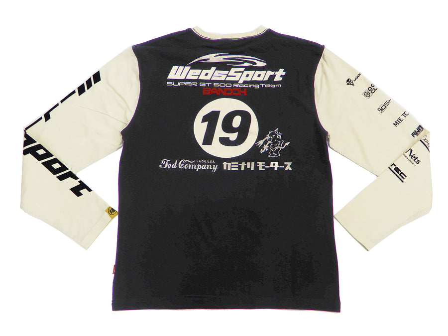 Tedman T-Shirt Men's 2-Tone Long Sleeve Graphic Tee WedsSport Kaminari WEDSLST-300 Black/Off-White