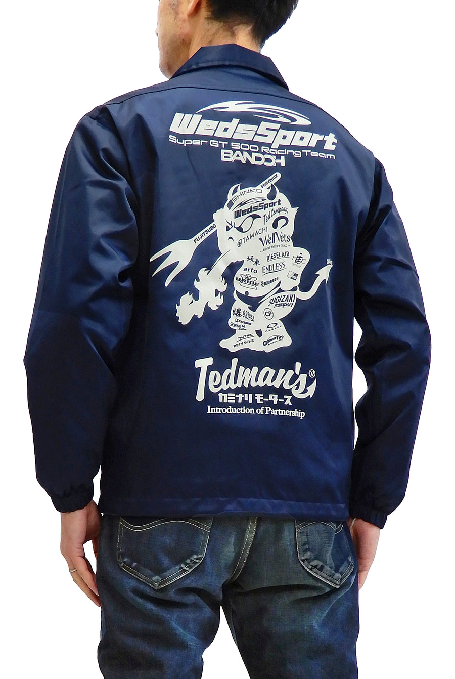 Tedman Men's Coaches Jacket Custom Printed Graphics Nylon Windbreaker WEDSNJ-700 Navy-Blue