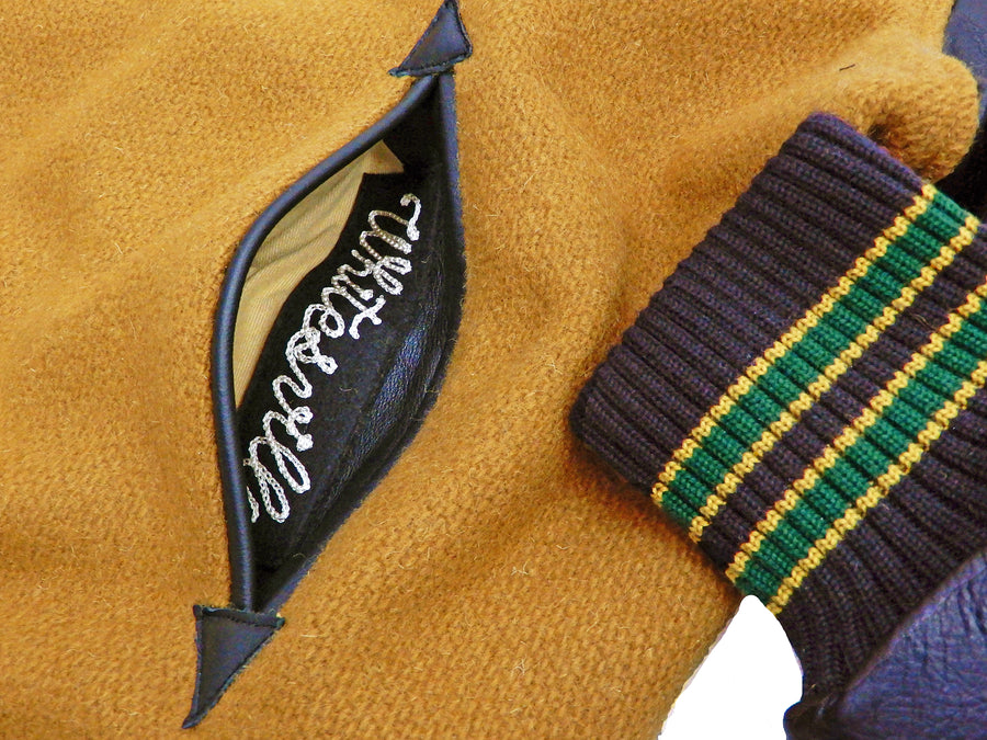 Whitesville Plain Varsity Jacket Men's Letterman Jacket Melton Leather Award Jacket WV14904 C/#156 Gold x Black