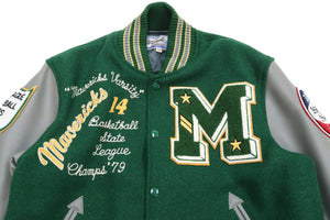Whitesville Varsity Jacket Men's Letterman Jacket Melton x Leather Award Jacket WV15166 WV15166-145 Green x Gray MAVERICKS