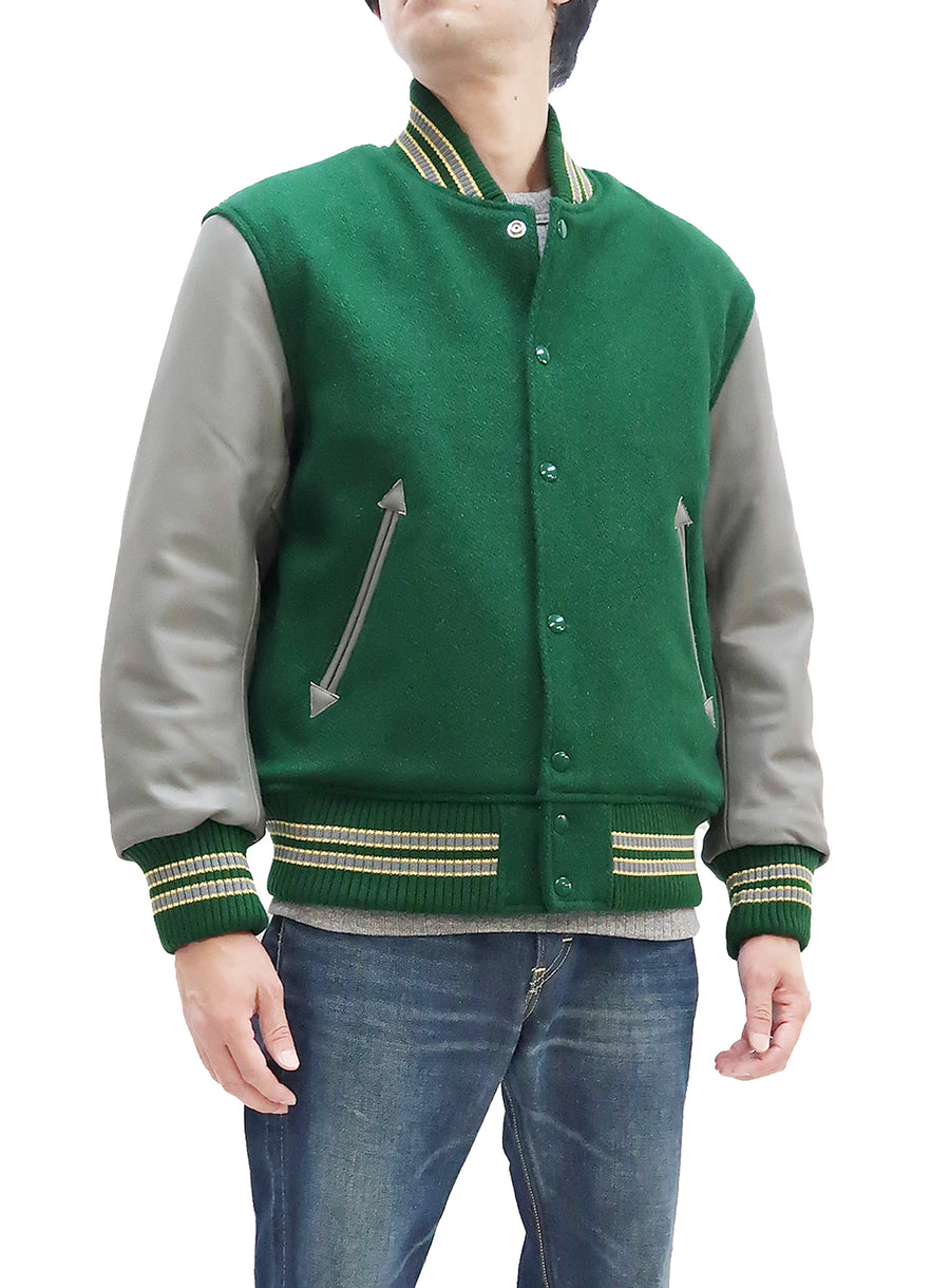 Whitesville Varsity Jacket Men's Plain Letterman Jacket Melton x Leather Solid Award Jacket WV15168 145 Green/Gray