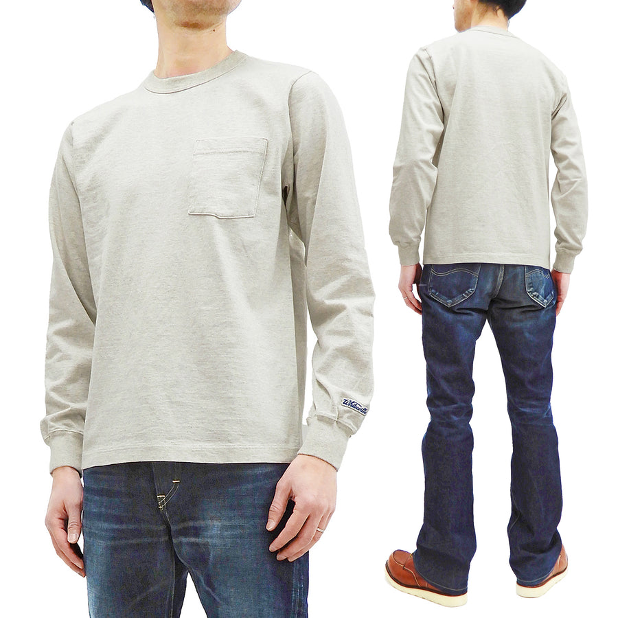 Whitesvill Plain T-shirt Men's Heavyweight Long Sleeve Pocket Tee 