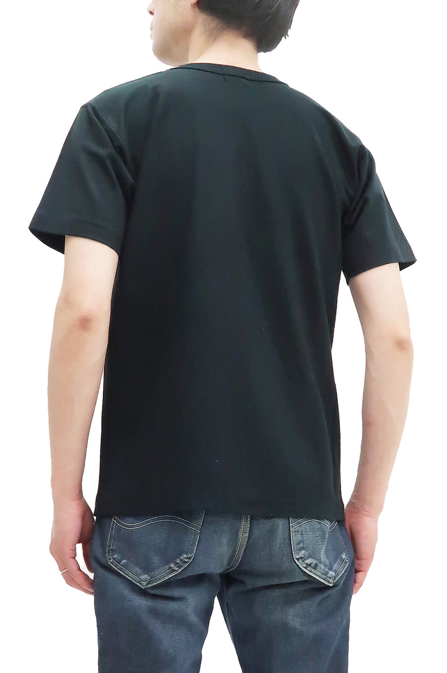 Whitesvill Plain T-shirt with Rib Side Panels Men's Heavyweight Short Sleeve Tee WV78930 119 Black