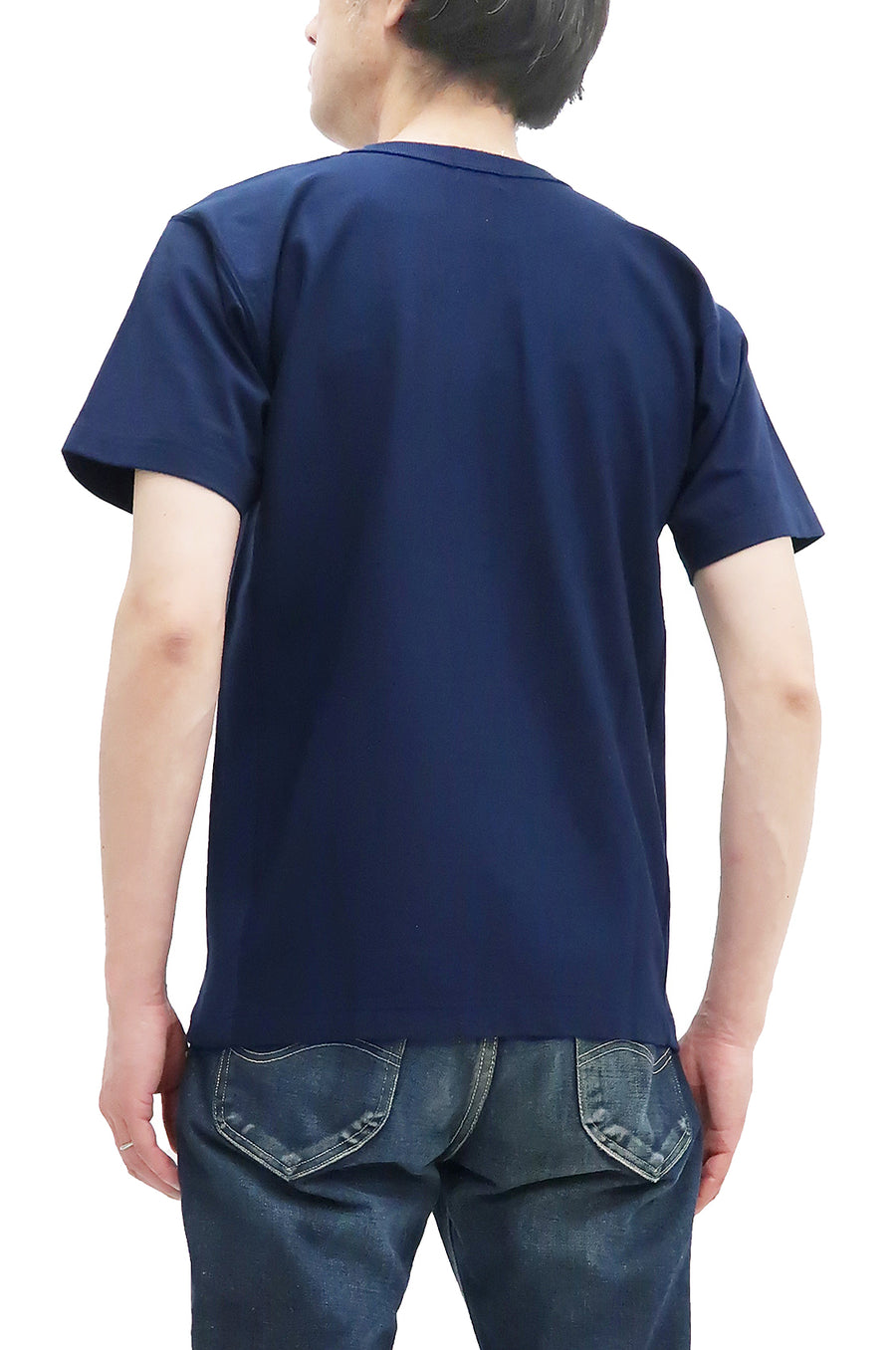 Whitesvill Plain T-shirt with Rib Side Panels Men's Heavyweight Short Sleeve Tee WV78930 128 Dark-Blue